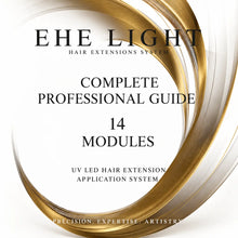 Cover of the EHE LIGHT complete professional guide: 14 modules, UV LED hair extension application system, English edition, digital manual