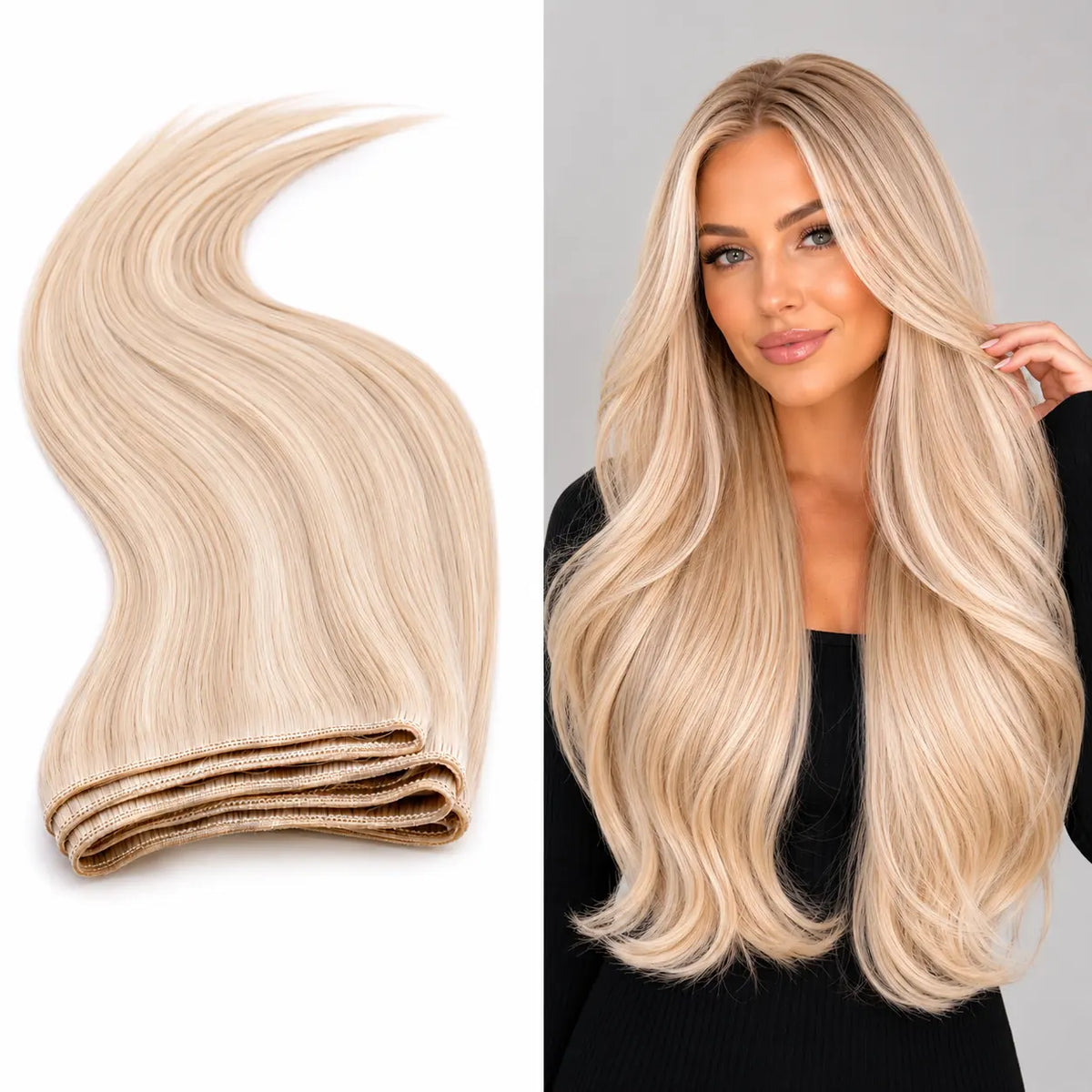 Extensiones de pelo natural Remy cosidas y lisas EHE Light, cortina de 100 g