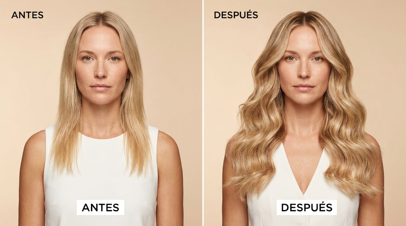 Before and after an EHE LIGHT™ extension application: from fine hair to long, voluminous hair